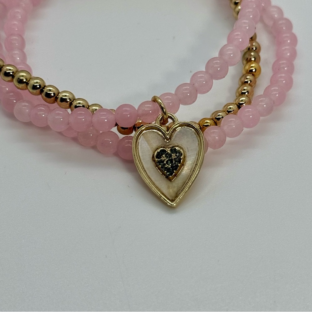 Spring Street The Collection Pink Gold Beaded Heart Charm Stretch Bracelet Set - Picture 4 of 5